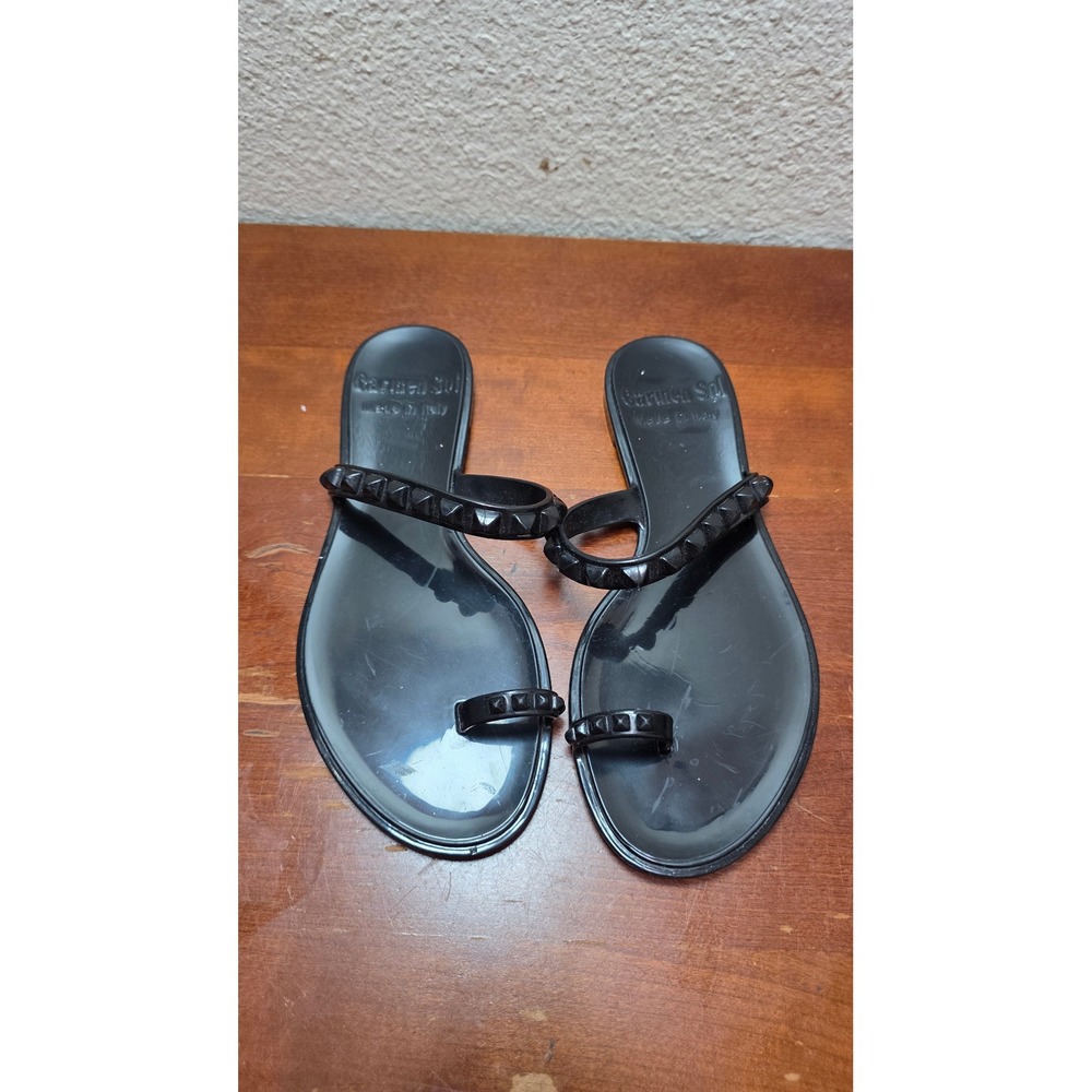 Carmen Sol Jelly Sandals Womens 7 Black Studded Toe Loop Flat Beach in Italy